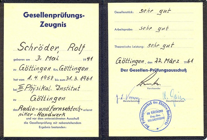 Rolf Schröder, Gesellenbrief, 1961